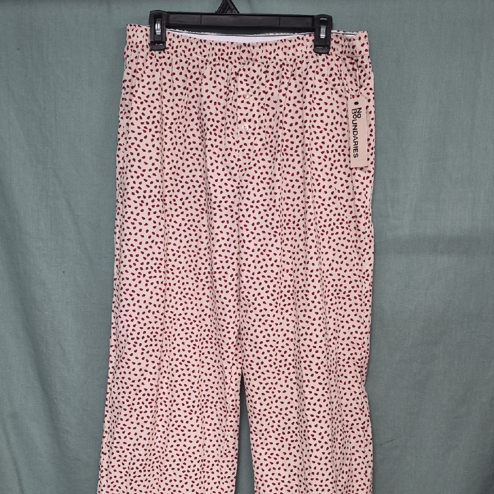 No Boundaries Pink and Red Heart-Print Lounge Pants